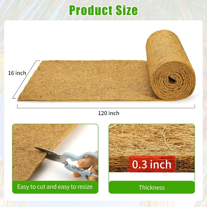 Dovesail Coco Liner Roll 16x120 Inch, Natural Coconut Liners for Planter Flower Basket, Thick Coco Fiber Mat for Hanging Basket, Garden Decoration, Animal Pet Pads, Reptile Carpet (16 x 120 inch) - Image 2
